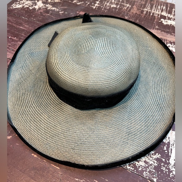 Vintage Blue Straw Hat with Velvet - Picture 1 of 5